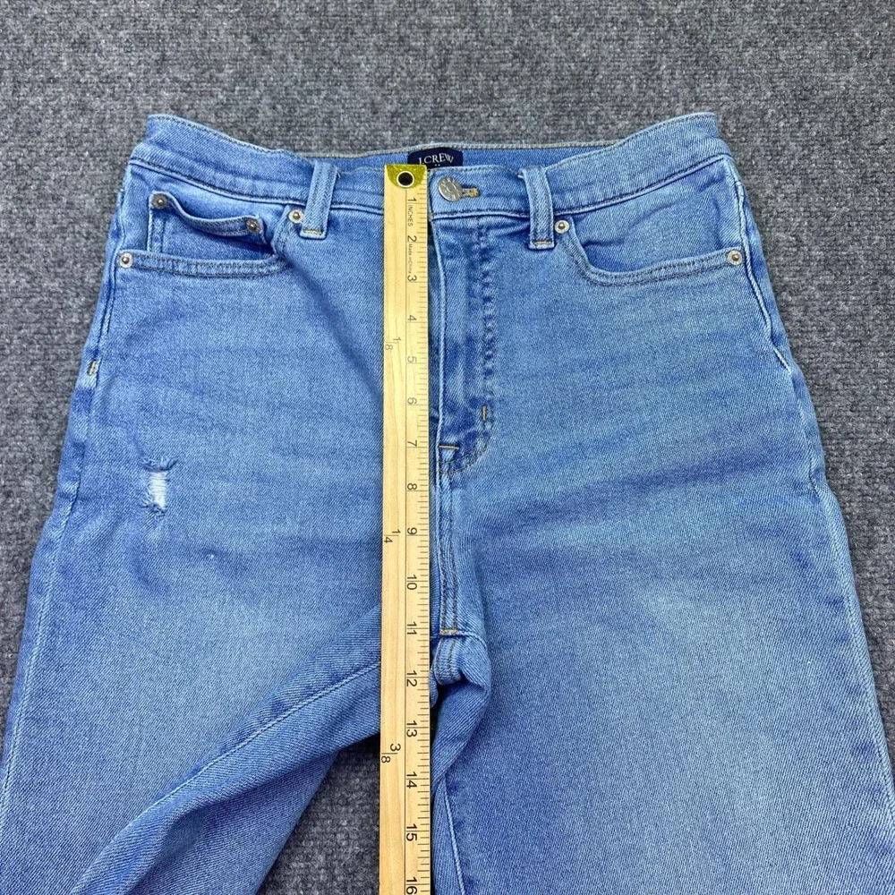 J.Crew Stovepipe High Rise Straight Leg Jeans Light Wash Raw Hem Sz 29 Distress